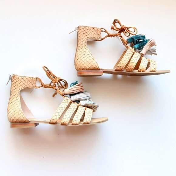 Steve Madden Monrowe Tan Leather Ankle Tie Tassel Gladiator Sandals Summer Shoes - Picture 12 of 15